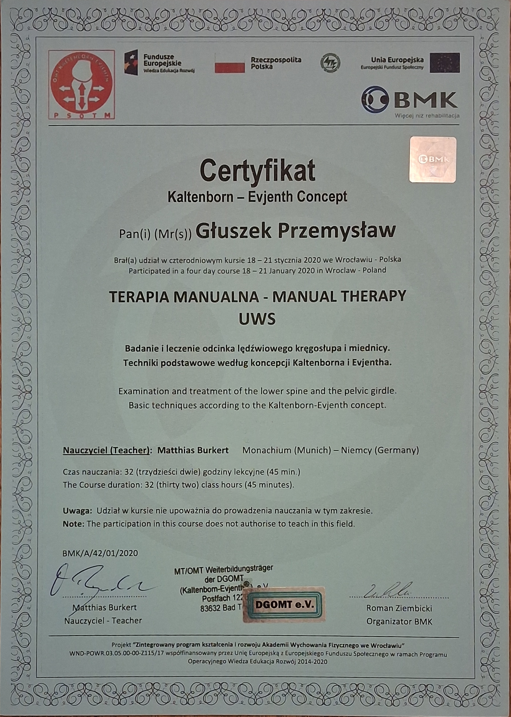 Dodatkowy certyfikat